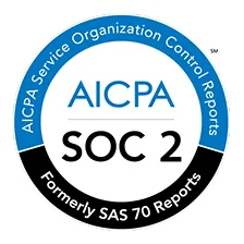 AICPA SOC 2 certification badge indicating compliance with service organization control standards.