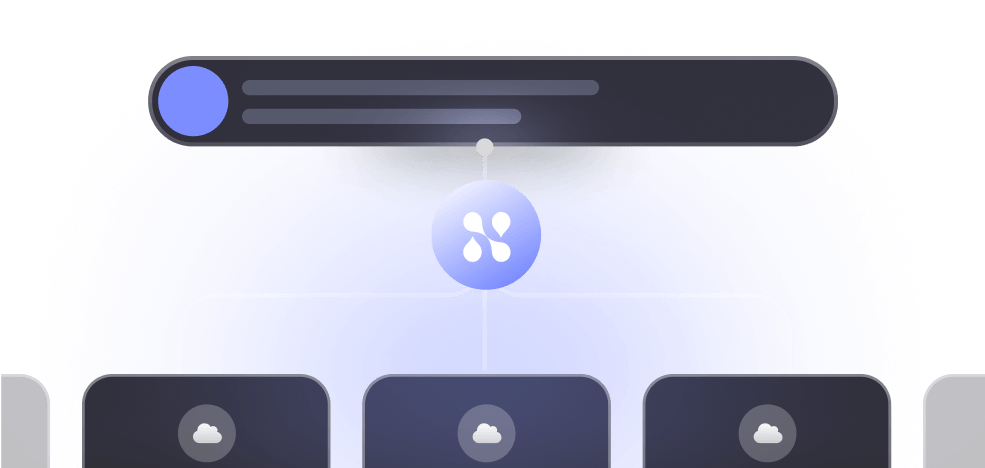Diagram with a central icon connected to three cloud icons below, illustrating a network or data flow concept.