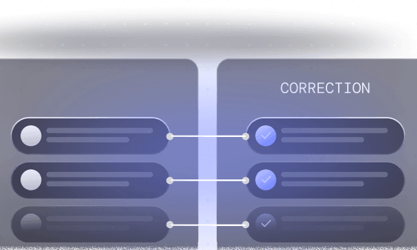 Illustration of a matching correction exercise with three pairs of items connected by lines, showing check marks for correct matches.