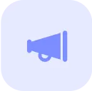 Blue megaphone icon on a light blue circular background.