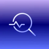Magnifying glass icon with a heartbeat line inside on a gradient blue and purple background.