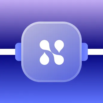 Square blue-purple smartwatch with a white abstract water droplet design on the screen against a gradient purple and blue background.