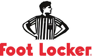 Foot Locker logo featuring a referee with hands on hips above the company name in red letters.
