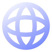 Blue and purple gradient globe icon with longitude and latitude lines.