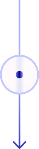 Vertical gradient blue arrow pointing downward through a circular gradient blue ring.
