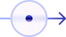 Blue circular icon with a central dot and an arrow pointing right.