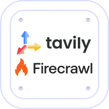 Tavily and Firecrawl logos with colorful arrow symbols and a flame icon.