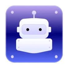 White robot icon with antenna on a purple rounded square background.