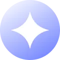 White four-point star sparkle icon on a blue circular gradient background.