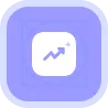 Icon of an upward trending line graph with an arrow within a rounded square on a blue-purple gradient background.