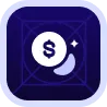 Icon of a dollar coin above a hand on a dark blue rounded square background.