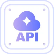 Icon with a cloud, a star in the center, and the text API below, framed by rounded square corners.