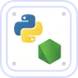 Icons of the Python programming language and a green Node.js logo.