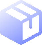 Blue gradient icon of a closed shipping box with tape on top.