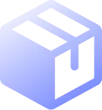 Blue gradient icon of a closed shipping box with tape on top.
