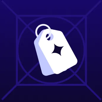 Two overlapping white price tags with a star-shaped cutout on a dark blue background.