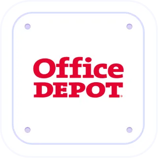 Office Depot logo in red text on a white square background with rounded corners.