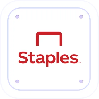 Staples company logo with red stylized staple above red text.