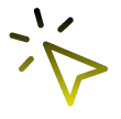 Gold gradient computer mouse cursor click icon with surrounding rays.