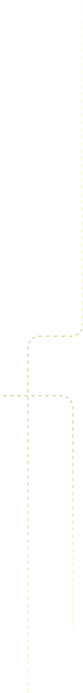 Vertical dashed yellow line that curves at right angles on a transparent background.