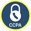 CCPA compliance badge with a padlock and profile icon inside a blue circle with a yellow border.