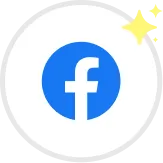 Facebook logo with sparkle effect on the top right.