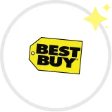 Best Buy logo on a yellow price tag with two sparkles to the top right.