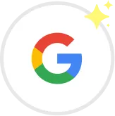 Google logo with a small sparkle mark on the top right.
