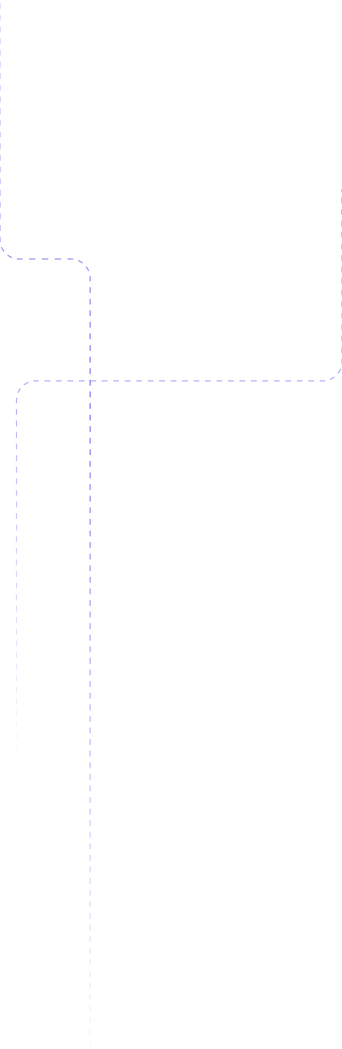 Abstract dashed purple lines forming interconnected shapes with rounded corners on a transparent background.