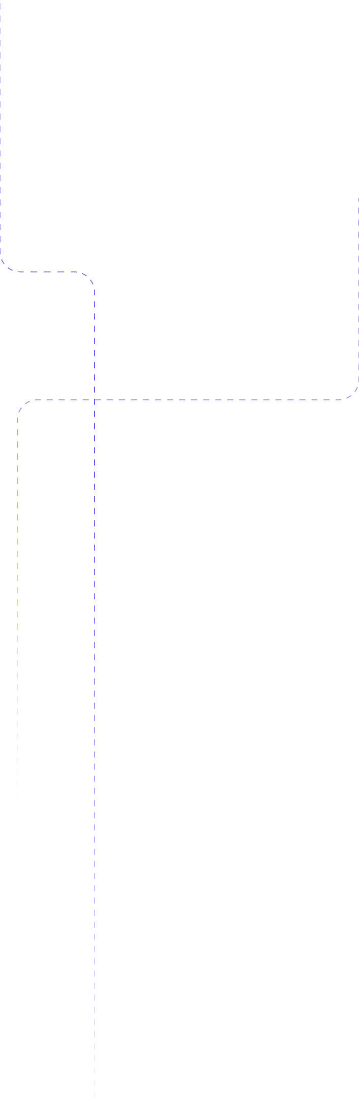 Abstract dashed purple lines forming interconnected shapes with rounded corners on a transparent background.