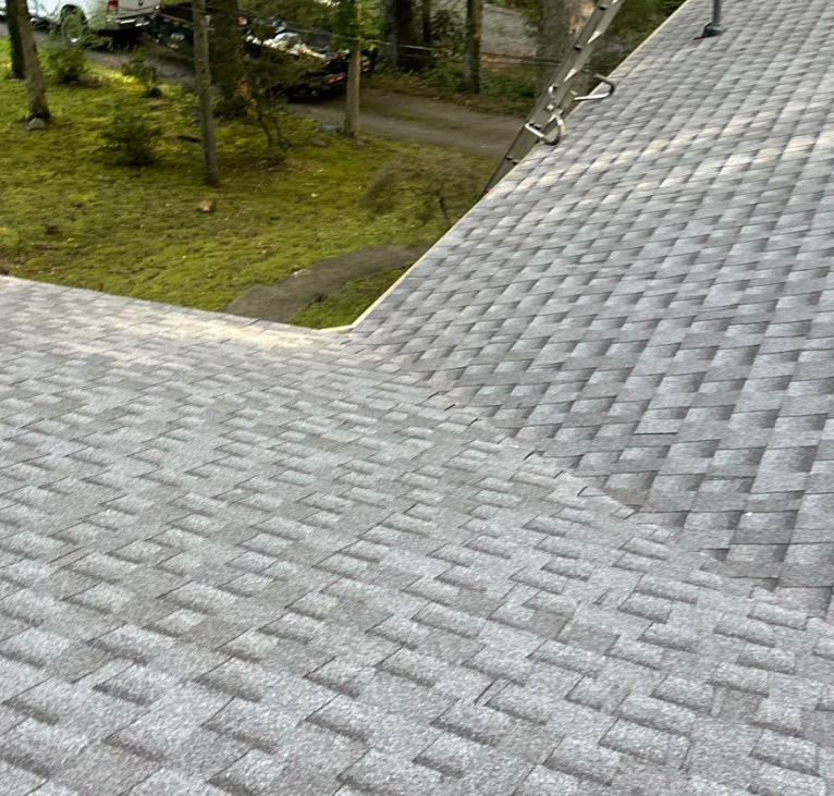 Roof with visible damage marked using chalk circles highlighting wear, cracks, and potential leak areas