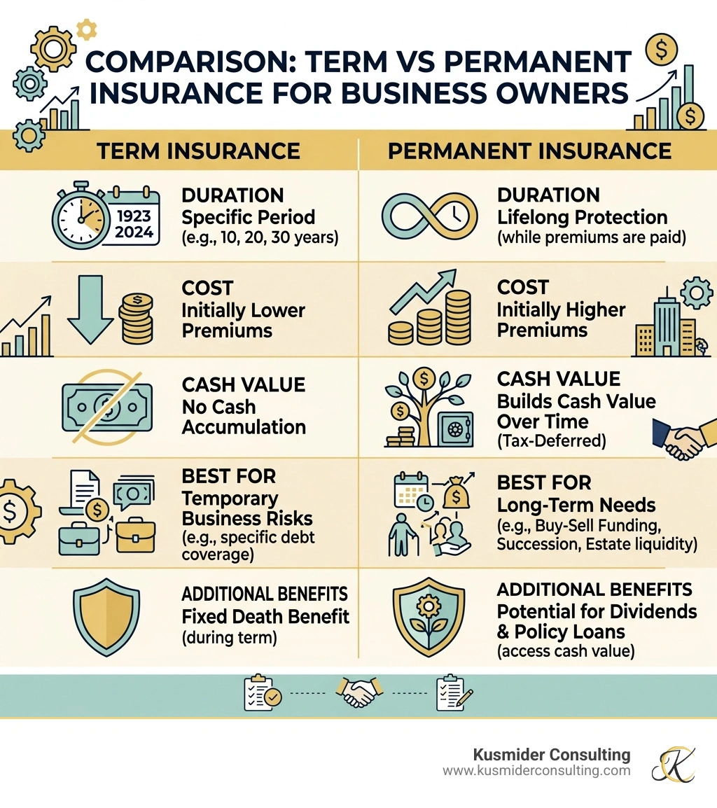 Comparison table: Term vs Permanent Insurance for Business Owners infographic Comparison table: Term vs Permanent Insurance for Business Owners infographic