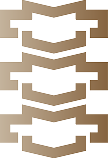 Symmetrical beige abstract shapes stacked vertically on a black background.