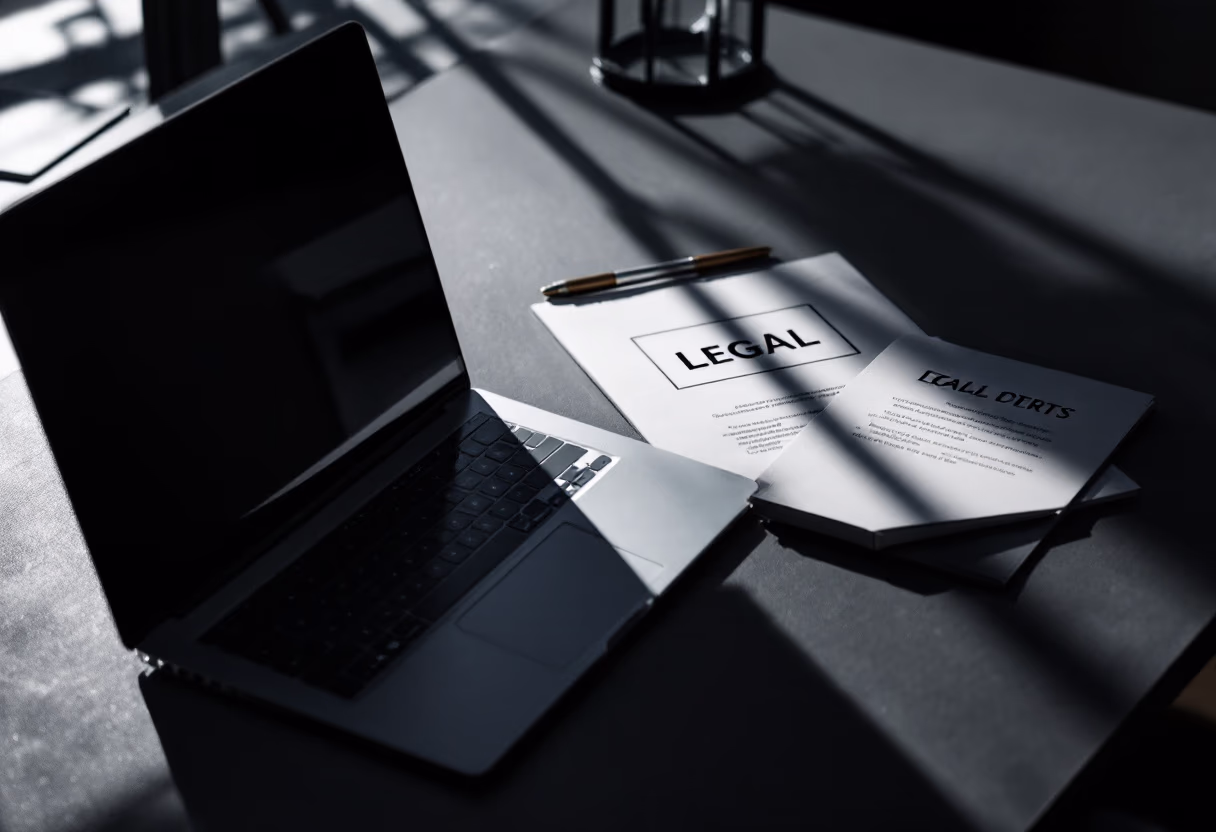 [background image] image of a work desk with a laptop and documents (for a ai legal tech company)