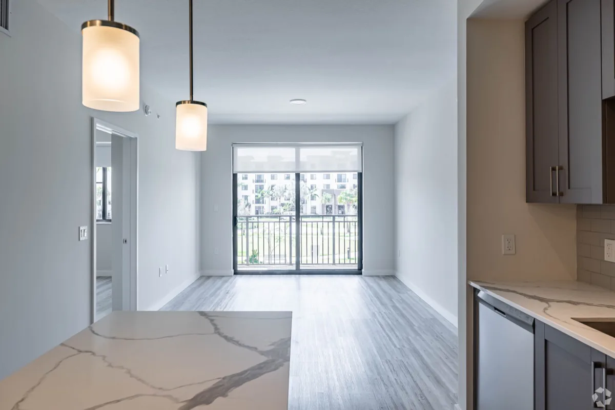 Modern apartment interior with balcony view