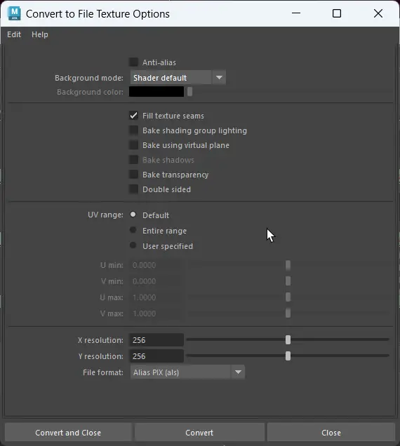 convert to file texture settings
