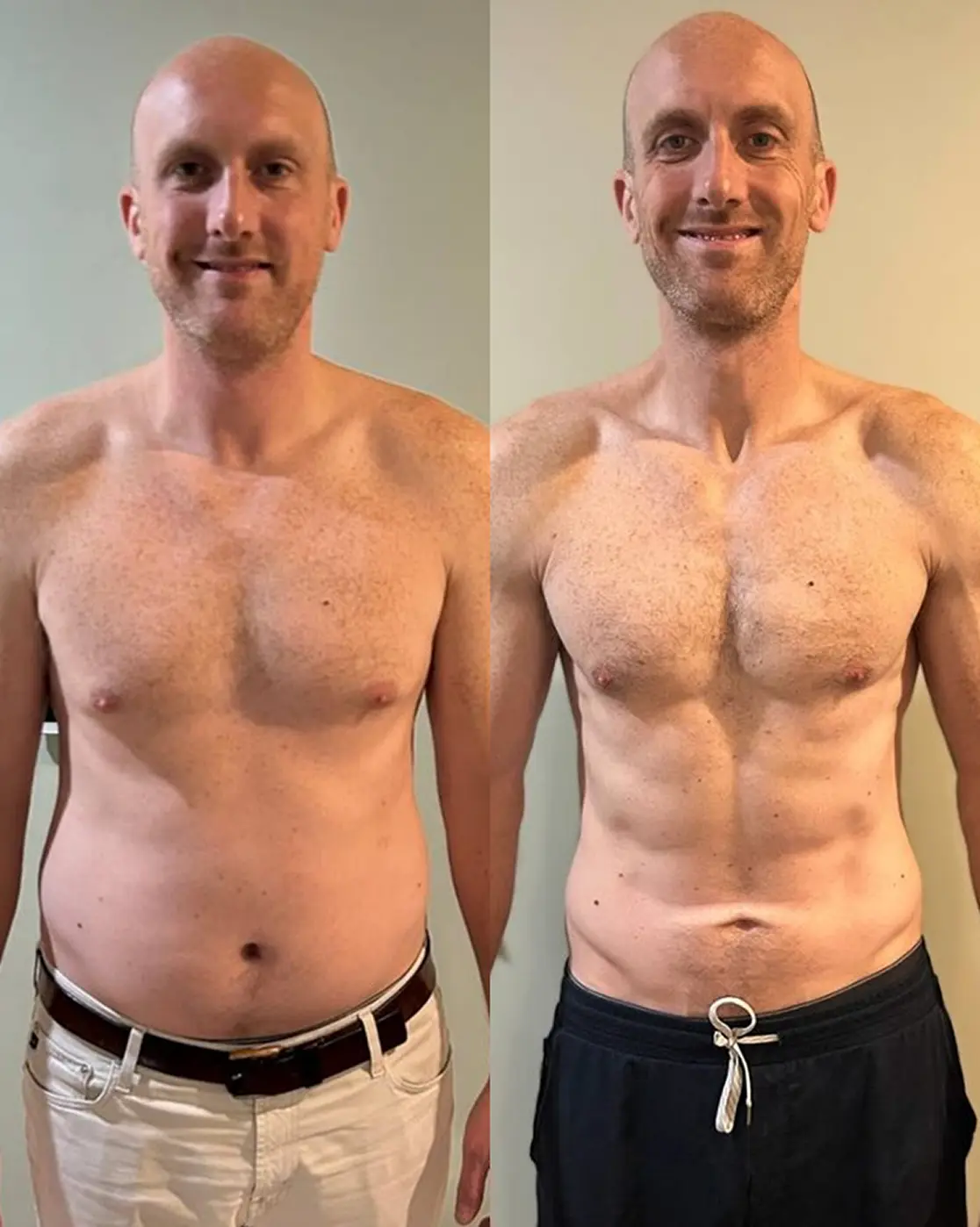 Fitness transformation showing fat loss and increased muscle definition