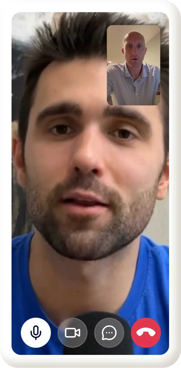 Online fitness coaching video call between coach and client for personalized support and guidance