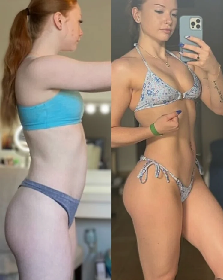 Fitness transformation showing fat loss and increased muscle definition