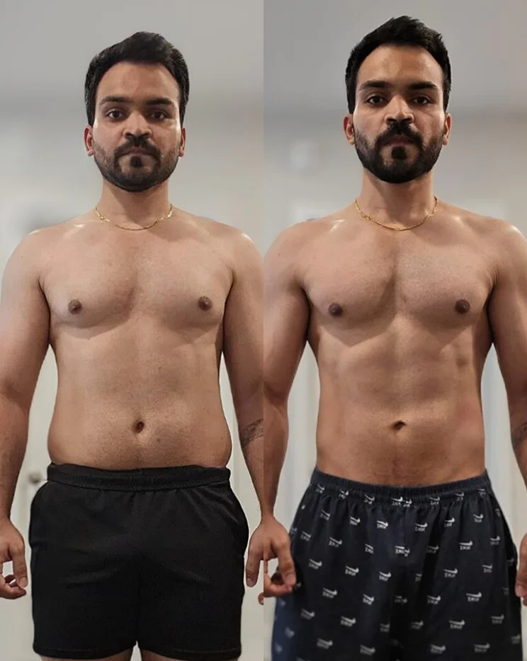 Fitness transformation showing fat loss and increased muscle definition