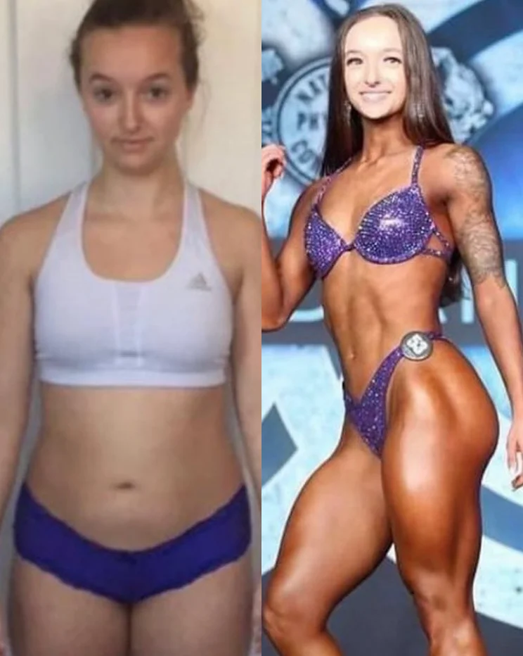 Before and after fitness transformation showing fat loss and improved body composition