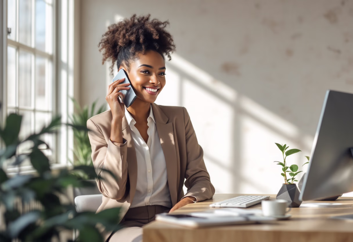 image of a person on a phone call (for a productivity tools business)