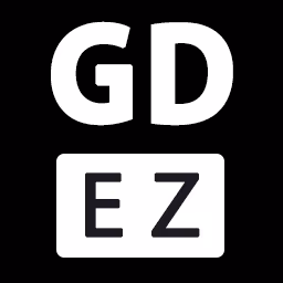White uppercase letters 'GD' above a white rounded rectangle containing letters 'EZ' on black background.