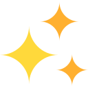 Three stylized sparkling stars in yellow and orange on a white background.