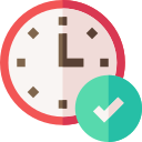 Clock showing 3 o'clock with a green check mark indicating on-time.