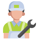 Technician wearing a cap and uniform holding a large wrench.