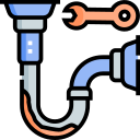 Illustration of a plumbing pipe with a wrench, representing drain cleaning.