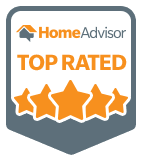 HomeAdvisor Top Rated badge with five orange stars, four fully filled and one half filled.