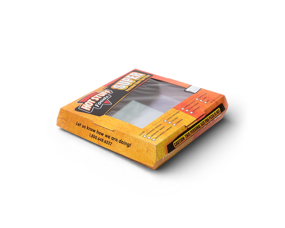 An image of a printed window-patched clamshell tray.