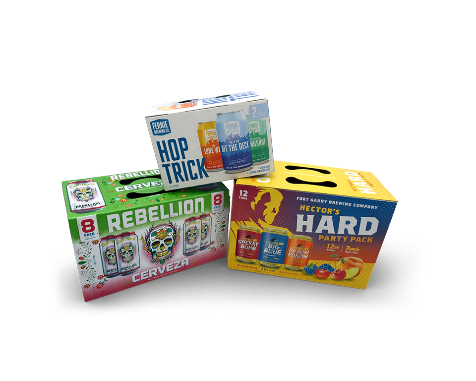 An image of colourfully printed drink cases.